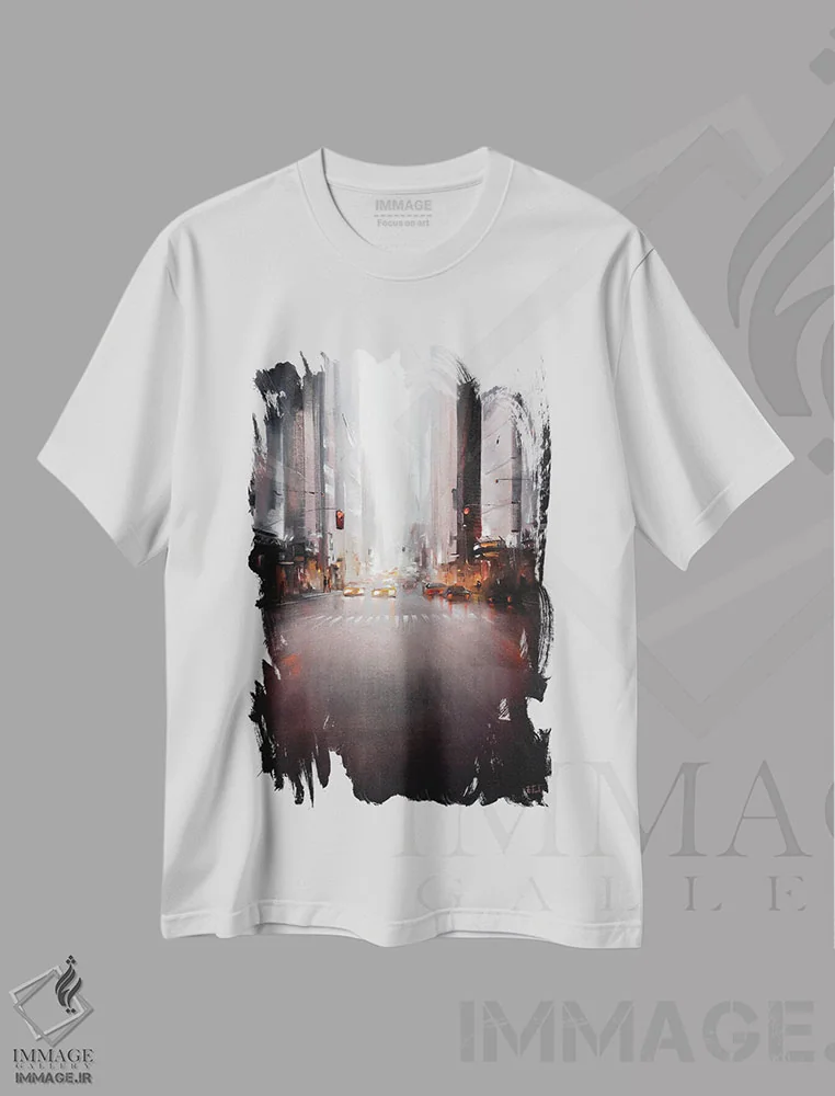 تیشرت سفید طرح دار لحظه ای از خیابان، آبستره اثر بُژنا فوخس | immage.ir