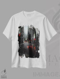تیشرت سفید طرح دار شهر در شب، آبستره اثر بُژنا فوخس | فروشگاه ایماژ