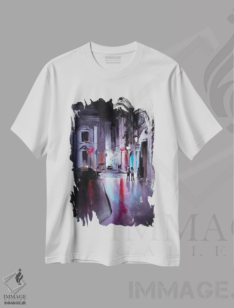 تیشرت سفید طرح دار پیاده روی در نیمه شب، آبستره اثر بُژنا فوخس | immage.ir