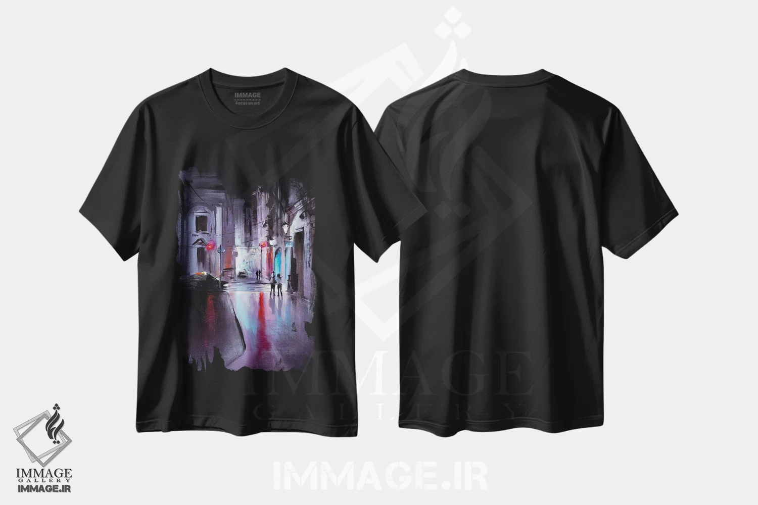 تیشرت مشکی طرح دار پیاده روی در نیمه شب، آبستره اثر بُژنا فوخس | فروشگاه ایماژ