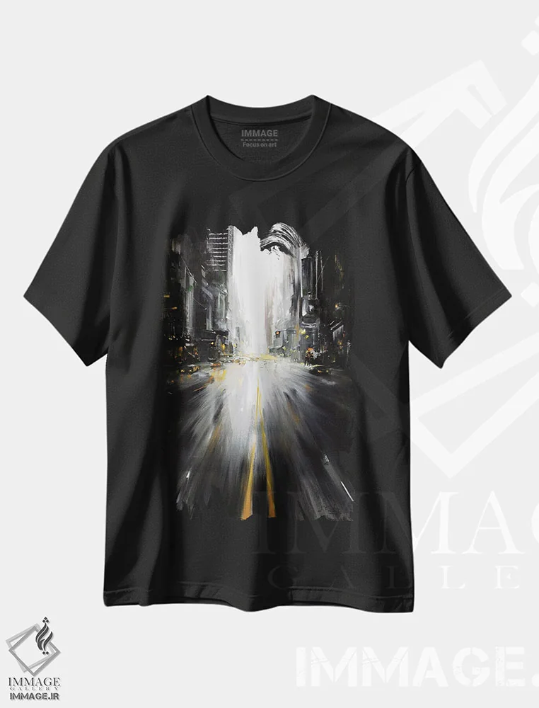 تیشرت مشکی طرح دار راه، آبستره اثر بُژنا فوخس | immage.ir