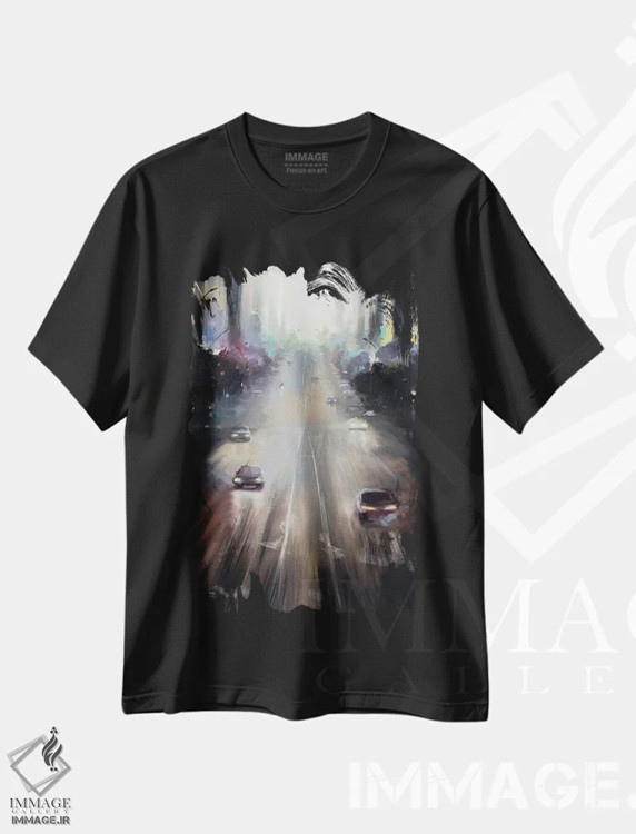 تیشرت مشکی طرح دار طلوع آفتاب، آبستره اثر بُژنا فوخس | فروشگاه ایماژ