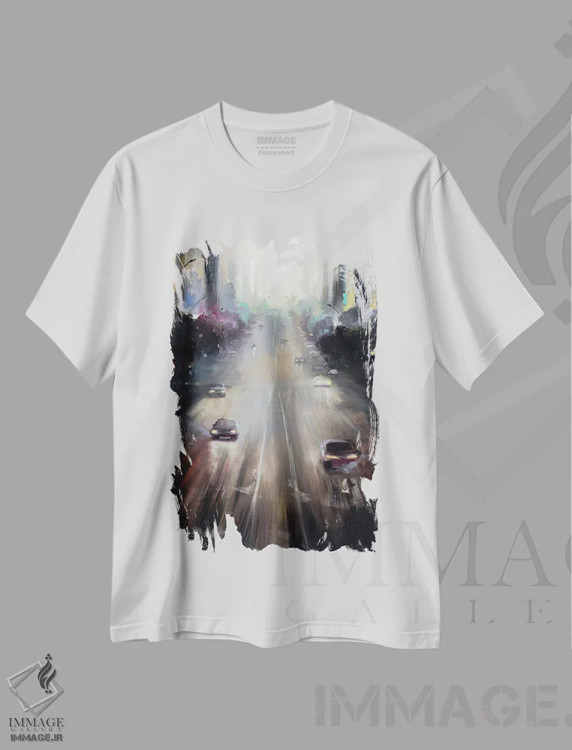 تیشرت سفید طرح دار طلوع آفتاب، آبستره اثر بُژنا فوخس | immage.ir