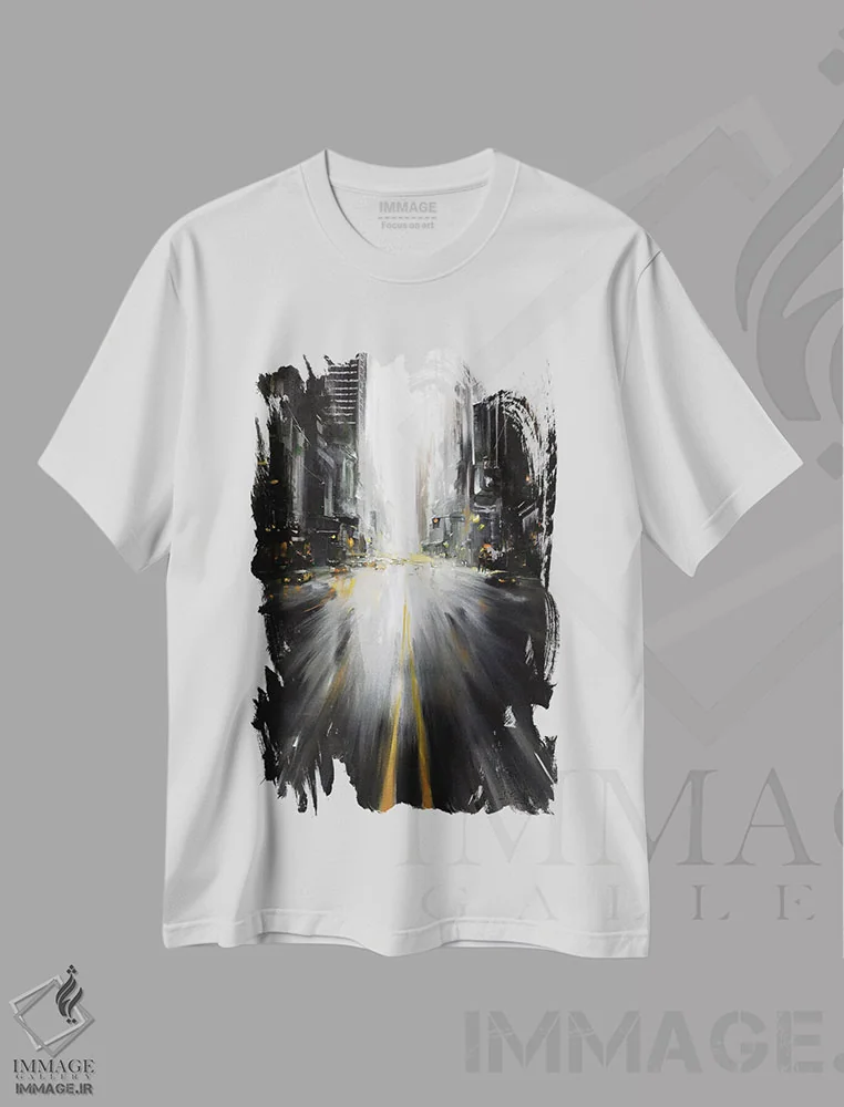 تیشرت سفید طرح دار راه، آبستره اثر بُژنا فوخس | فروشگاه ایماژ