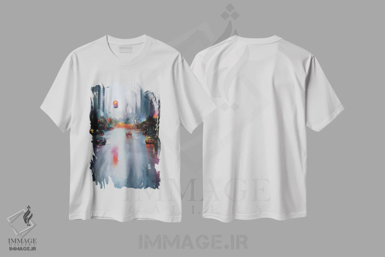 تیشرت سفید طرح دار روز بارانی، آبستره اثر بُژنا فوخس | فروشگاه ایماژ