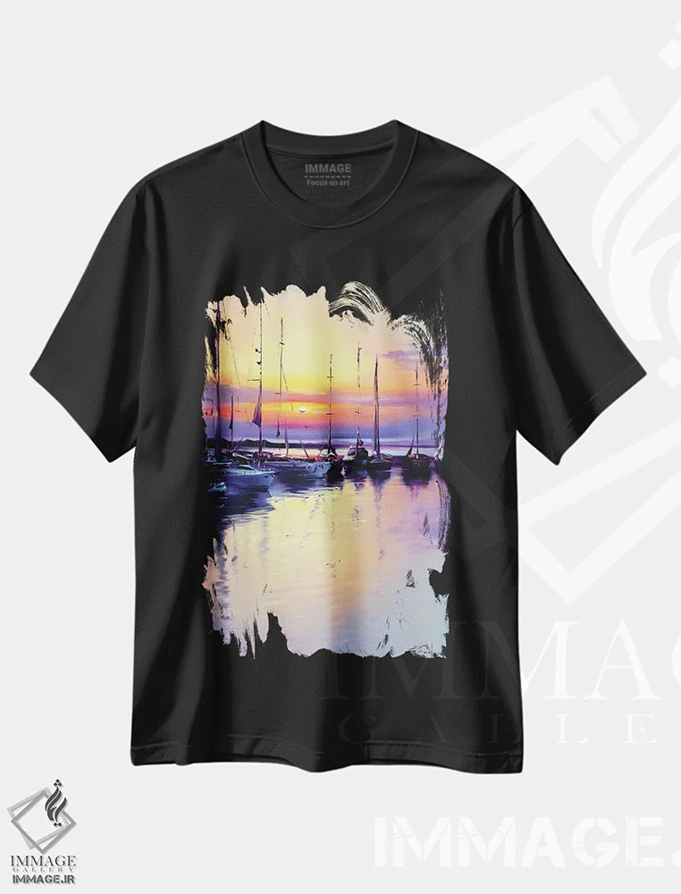تیشرت مشکی طرح دار بر دریای آدریاتیک، هنر فاخر معاصر اثر بُژنا فوخس | فروشگاه ایماژ