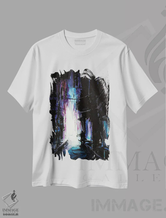 تیشرت سفید طرح دار پیاده روی شبانه در شهر، هنر فاخر معاصر اثر بُژنا فوخس | فروشگاه ایماژ