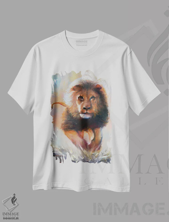 تیشرت سفید طرح دار شیر، تزئینی اثر بُژنا فوخس | فروشگاه ایماژ