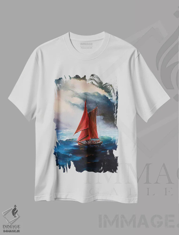 تیشرت سفید طرح دار بادبان های قرمز، هنر فاخر معاصر اثر بُژنا فوخس | immage.ir