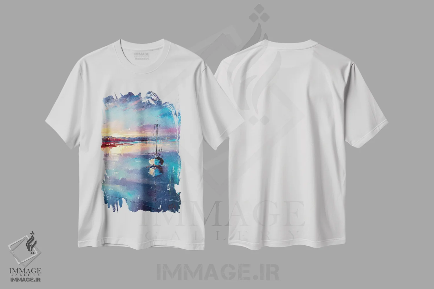 تیشرت سفید طرح دار قایقرانی آبی، تزئینی اثر بُژنا فوخس | فروشگاه ایماژ