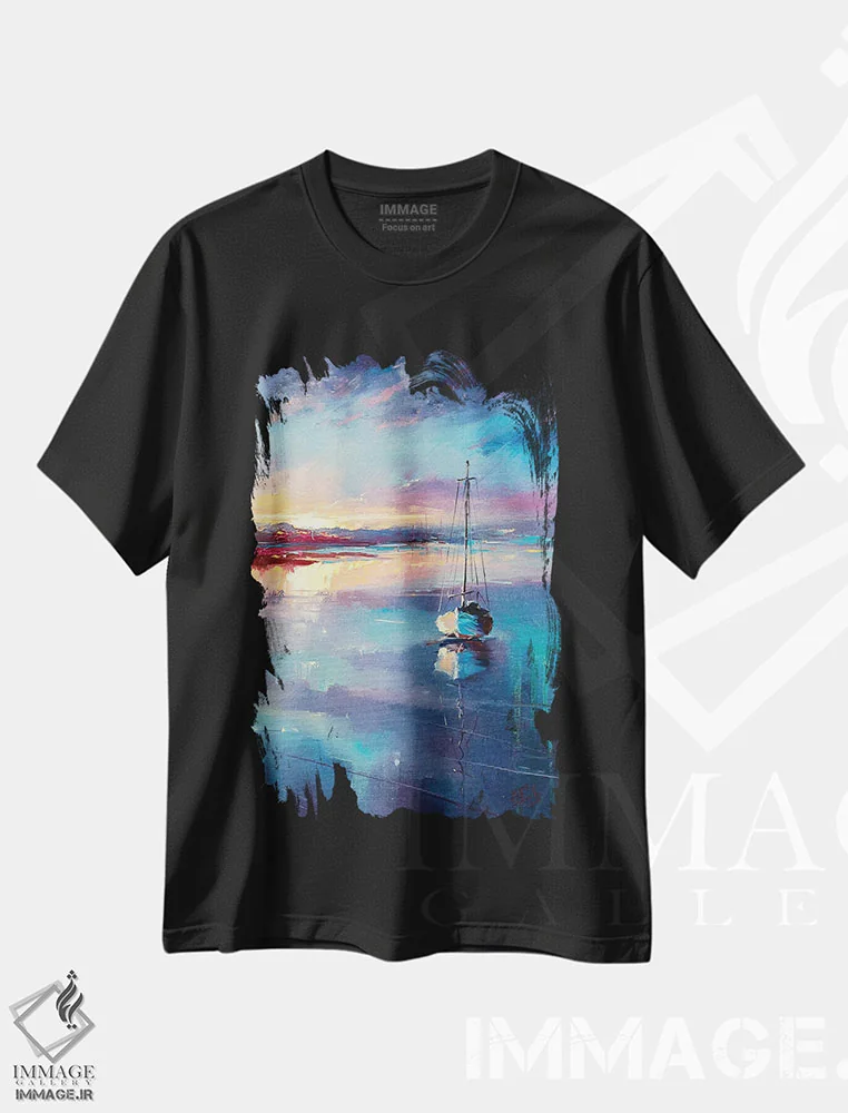 تیشرت مشکی طرح دار قایقرانی آبی، تزئینی اثر بُژنا فوخس | immage.ir