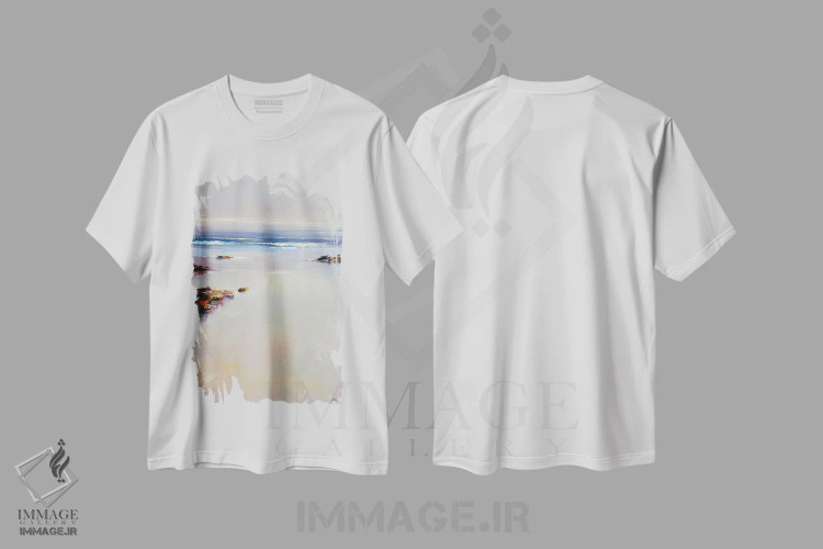 تیشرت سفید طرح دار صبح آرام در ساحل، دکور ساحلی اثر بُژنا فوخس | immage.ir