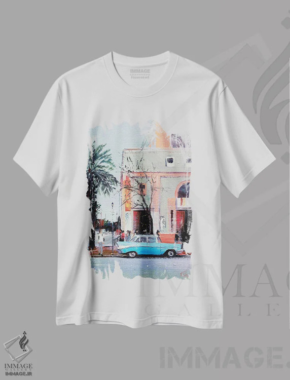 تیشرت سفید طرح دار منظرهٔ شهر، تزئینی اثر بُژنا فوخس | immage.ir
