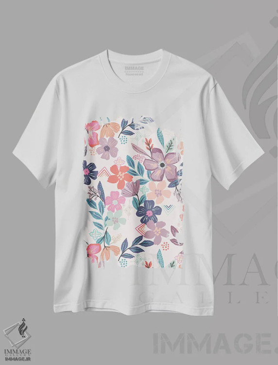 تیشرت سفید طرح دار ساعت گل ها ۱، دکور بوهمی اثر کارولین آلفردز | immage.ir