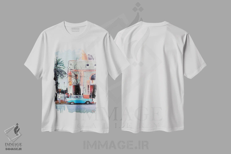 تیشرت سفید طرح دار منظرهٔ شهر، تزئینی اثر بُژنا فوخس | immage.ir