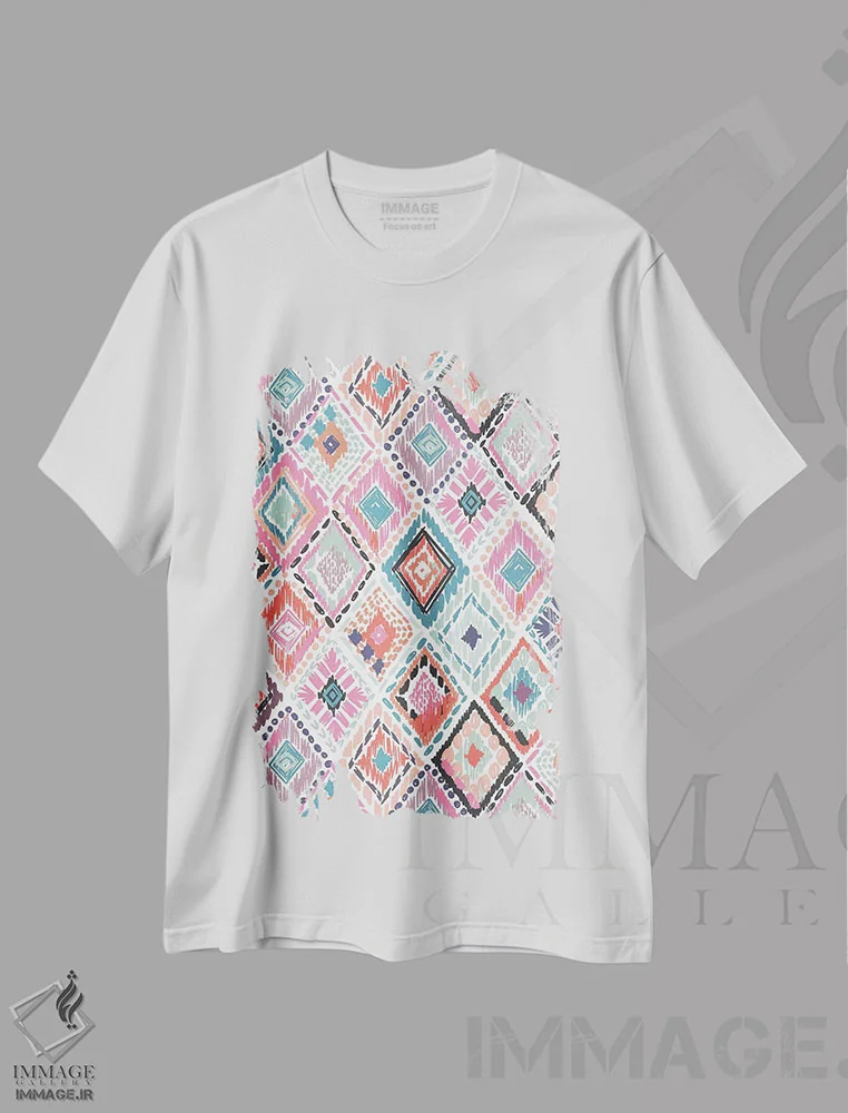 تیشرت سفید طرح دار ساعت گل ها ۴، دکور بوهمی اثر کارولین آلفردز | فروشگاه ایماژ