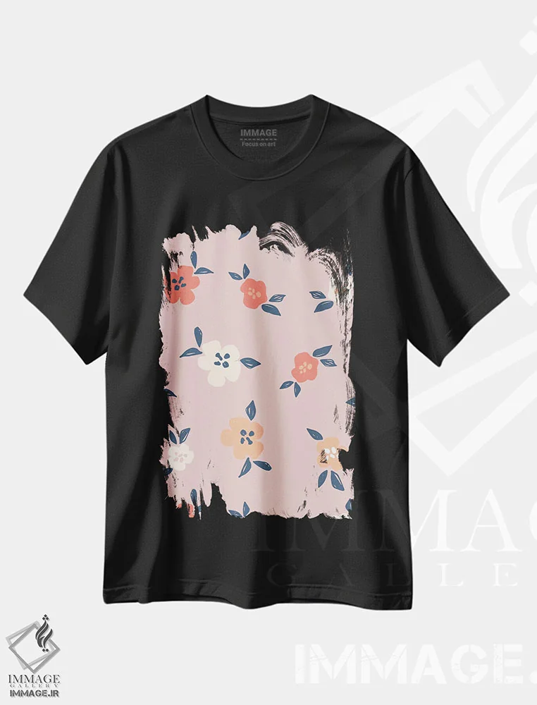 تیشرت مشکی طرح دار شکوفهٔ درخشان ۴، تزئینی اثر کارولین آلفردز | فروشگاه ایماژ