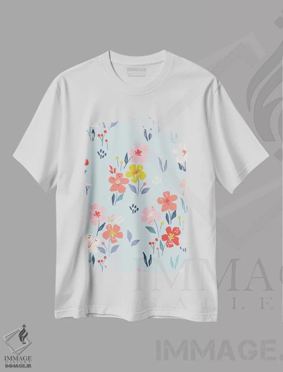 تیشرت سفید طرح دار شکوفهٔ درخشان ۳، تزئینی اثر کارولین آلفردز | فروشگاه ایماژ