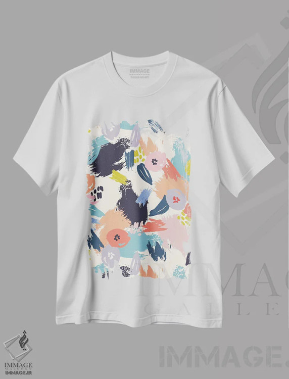 تیشرت سفید طرح دار شکوفهٔ درخشان ۵، تزئینی اثر کارولین آلفردز | فروشگاه ایماژ