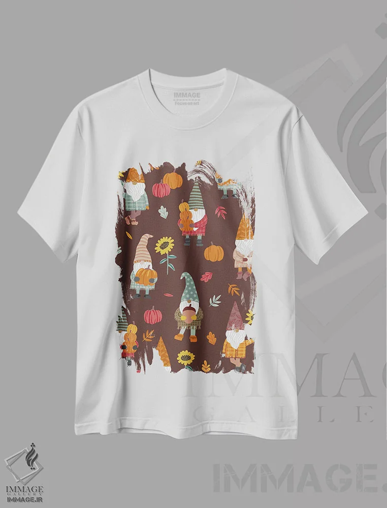 تیشرت سفید طرح دار جن های پاییزی دو، دکور معاصر اثر کارولین آلفردز | فروشگاه ایماژ