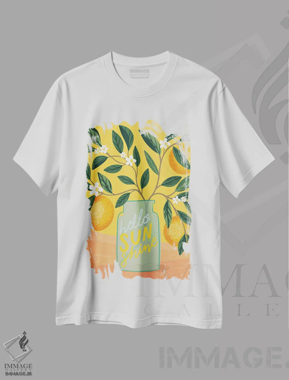تیشرت سفید طرح دار سلام خورشید ۲، دکور روستایی اثر کارولین آلفردز | فروشگاه ایماژ
