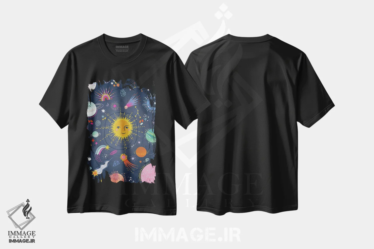 تیشرت مشکی طرح دار جشنوارهٔ فضای کیهانی، هنر دیجیتال اثر کارولین آلفردز | فروشگاه ایماژ
