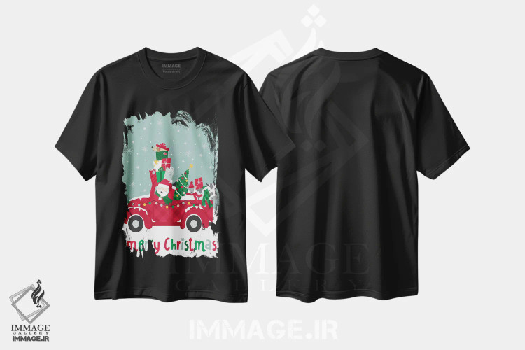 تیشرت مشکی طرح دار کریسمس روستایی، تابلو و عبار ت های کریسمسی اثر کارولین آلفردز | immage.ir