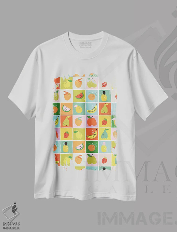 تیشرت سفید طرح دار تفریح میوه ای IV، هنر فاخر معاصر اثر کارولین آلفردز | فروشگاه ایماژ