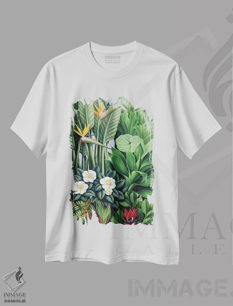 تیشرت سفید طرح دار برگ و شاخسار II، هنر فاخر کلاسیک اثر کترین ایبل | فروشگاه ایماژ