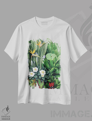 تیشرت سفید طرح دار برگ و شاخسار II، هنر فاخر کلاسیک اثر کترین ایبل | فروشگاه ایماژ