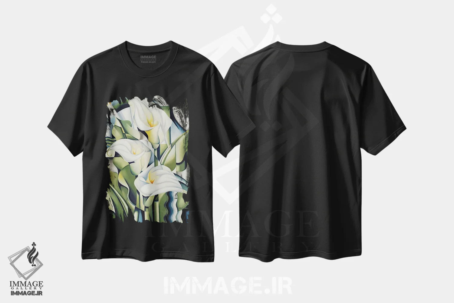 تیشرت مشکی طرح دار سوسن های کوبیستی، آرت دکو اثر کترین ایبل | immage.ir