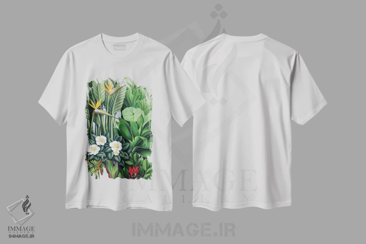 تیشرت سفید طرح دار برگ و شاخسار II، هنر فاخر کلاسیک اثر کترین ایبل | فروشگاه ایماژ