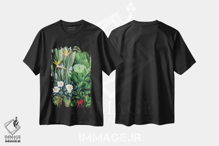 تیشرت مشکی طرح دار برگ و شاخسار II، هنر فاخر کلاسیک اثر کترین ایبل | immage.ir