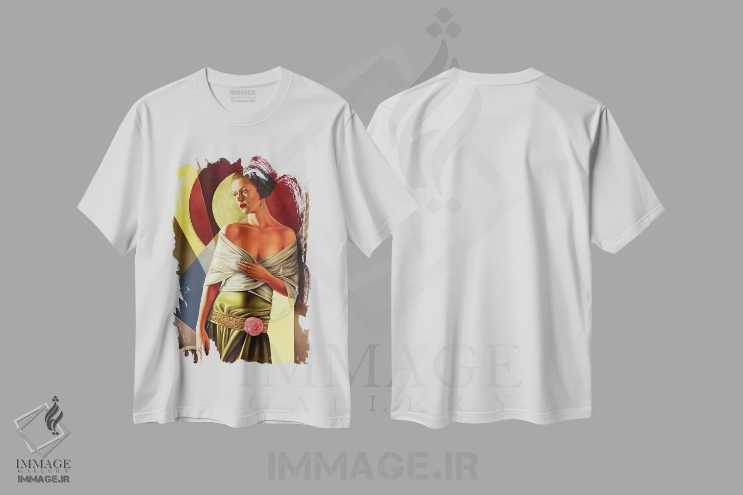 تیشرت سفید طرح دار انعکاس های ظرافت، آرت دکو اثر کترین ایبل | فروشگاه ایماژ