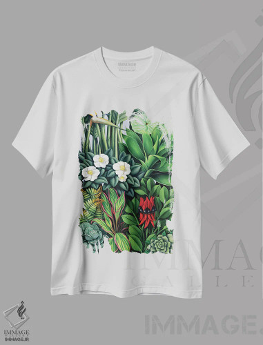 تیشرت سفید طرح دار برگ و شاخسار II، آرت دکو اثر کترین ایبل | فروشگاه ایماژ