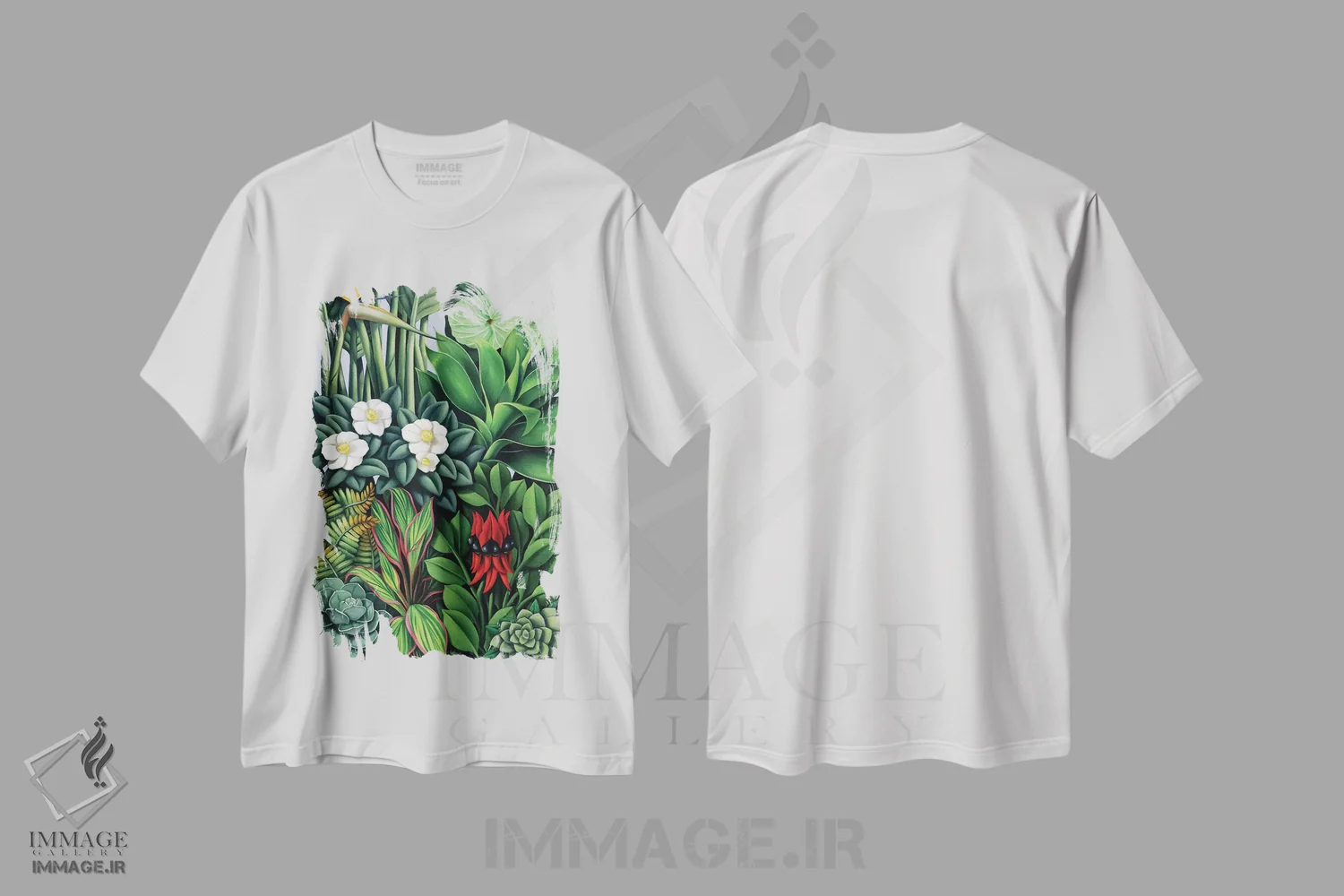 تیشرت سفید طرح دار برگ و شاخسار II، آرت دکو اثر کترین ایبل | فروشگاه ایماژ