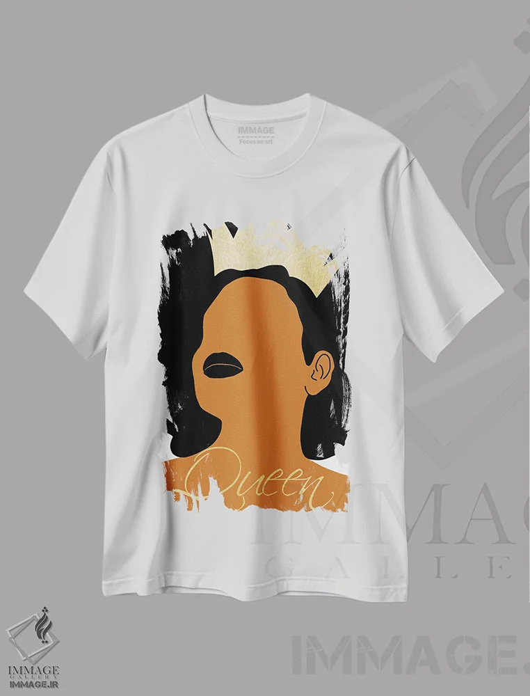 تیشرت سفید طرح دار ملکه، هنر آمریکایی آفریقایی تبار اثر طراحی CAD | فروشگاه ایماژ