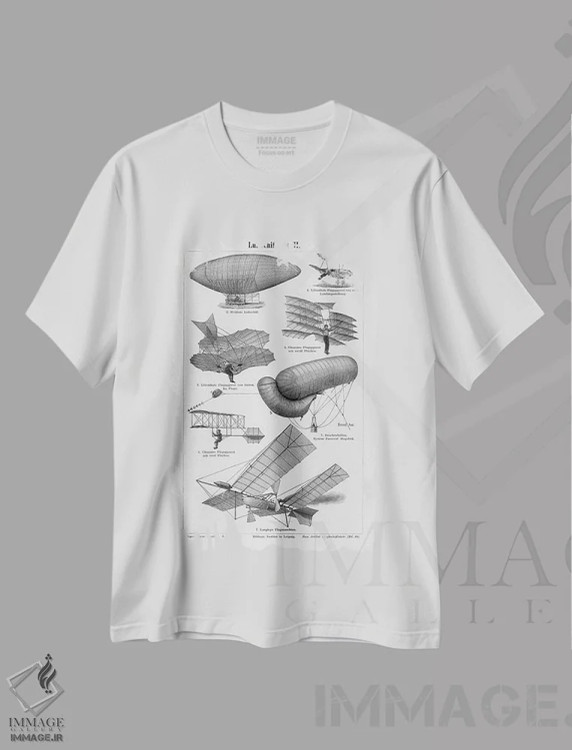 تیشرت سفید طرح دار پرواز صنعتی، تزئینی اثر طراحی CAD | immage.ir