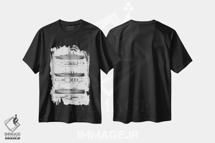 تیشرت مشکی طرح دار کشتی صنعتی، تزئینی اثر طراحی CAD | فروشگاه ایماژ