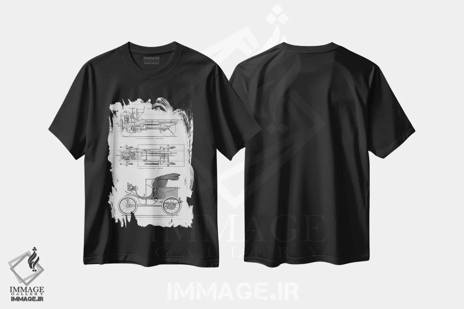 تیشرت مشکی طرح دار خودروی صنعتی، تزئینی اثر طراحی CAD | immage.ir