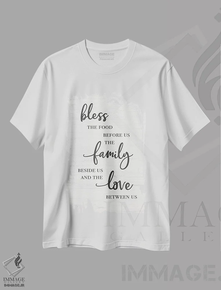 تیشرت سفید طرح دار خانواده و عشق را برکت بده، دکور روستایی اثر طراحی CAD | فروشگاه ایماژ