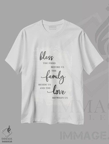 تیشرت سفید طرح دار خانواده و عشق را برکت بده، دکور روستایی اثر طراحی CAD | فروشگاه ایماژ