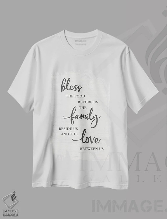 تیشرت سفید طرح دار خانواده و عشق را برکت بده، دکور روستایی اثر طراحی CAD | فروشگاه ایماژ