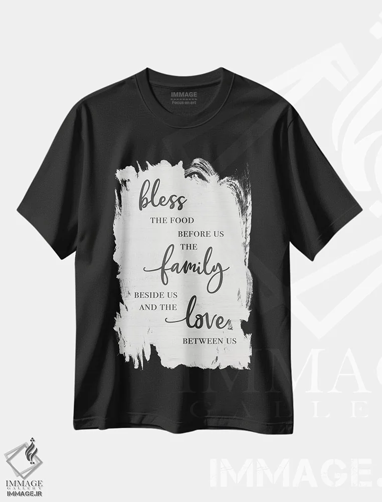 تیشرت مشکی طرح دار خانواده و عشق را برکت بده، دکور روستایی اثر طراحی CAD | immage.ir