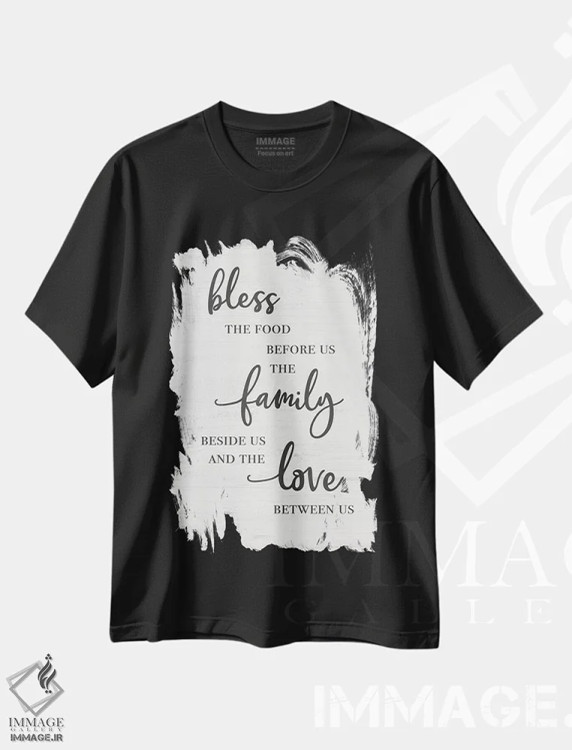 تیشرت مشکی طرح دار خانواده و عشق را برکت بده، دکور روستایی اثر طراحی CAD | immage.ir