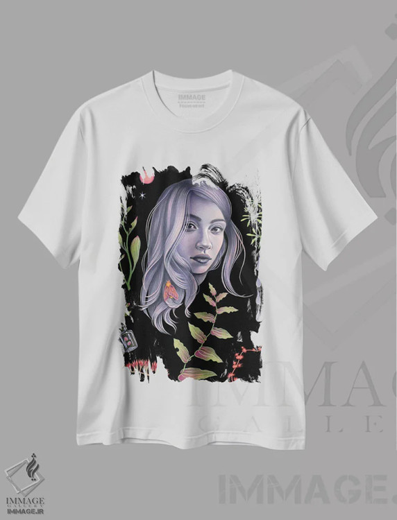 تیشرت سفید طرح دار طرح گیاهی سایه نما، دکوراسیون جایگزین اثر کایا کوپمن | فروشگاه ایماژ