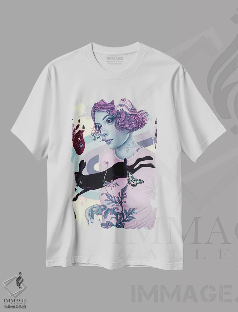 تیشرت سفید طرح دار تغییرشکل دهنده، دکوراسیون جایگزین اثر کایا کوپمن | فروشگاه ایماژ