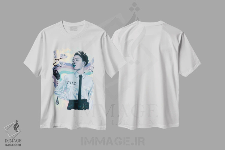 تیشرت سفید طرح دار فعال حقوق زنان، دکوراسیون جایگزین اثر کایا کوپمن | immage.ir