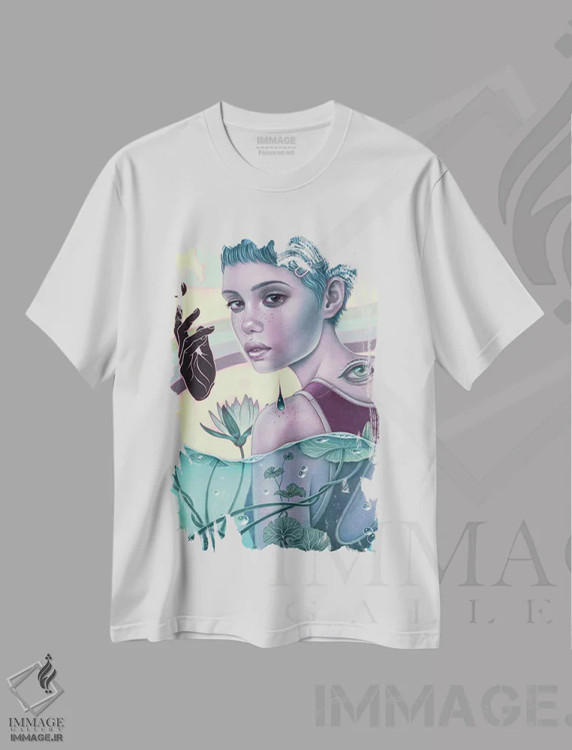 تیشرت سفید طرح دار نیلوفر آبی، دکوراسیون جایگزین اثر کایا کوپمن | immage.ir