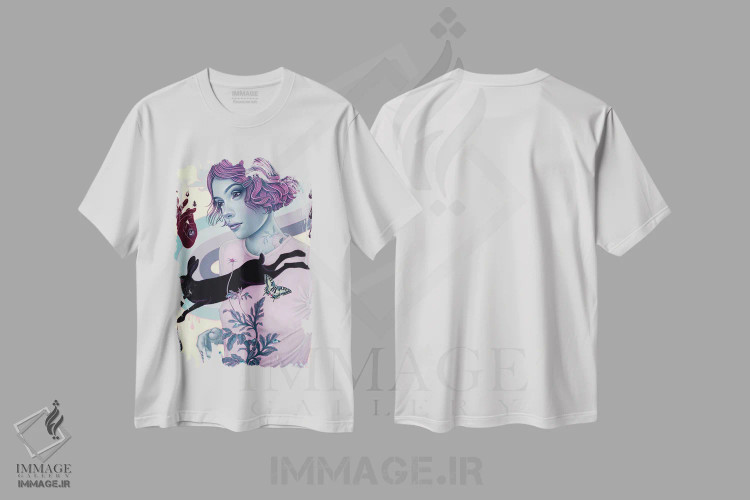 تیشرت سفید طرح دار تغییرشکل دهنده، دکوراسیون جایگزین اثر کایا کوپمن | فروشگاه ایماژ